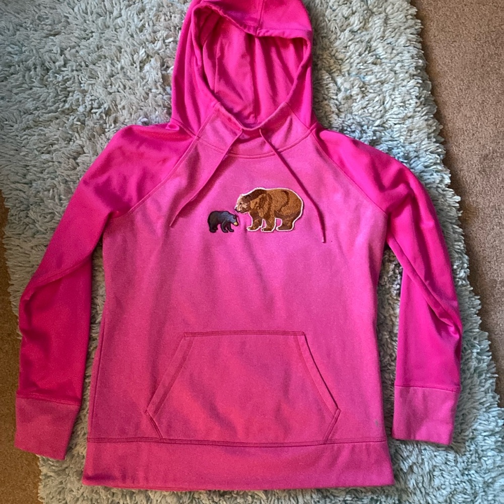 Hot pink, danskin hooded sweatshirt, size large women’s - mama Bear and cub